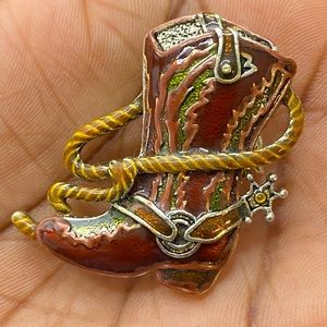 Vintage Brown and Gold Cowboy Boot Brooch